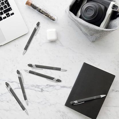 Tenare 12 Pieces 2 in 1 Stylus Metal Ballpoint Pen with Stylus Tip, 1.0 mm Black Ink Ballpoint Pen for Touch Screens(Gray and Silver)