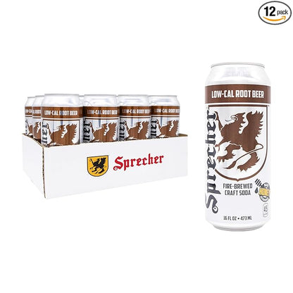 Sprecher Low-Cal Root Beer Craft Soda – Fire-Brewed Reduced-Calorie Soda with Real Wisconsin Honey, 16 fl oz Cans (12 Pack) – Caffeine-Free, Kosher, Gourmet Beverage