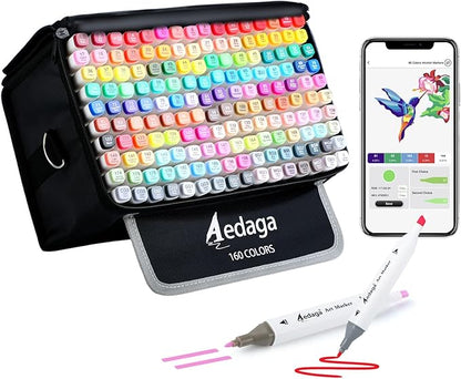 160 Colors Alcohol Markers with Free App, Dual Tip Art Markers with Kickstand Case for Artists Adults. Alcohol Based Marker for Coloring Painting Sketching and Drawing, Great Gift