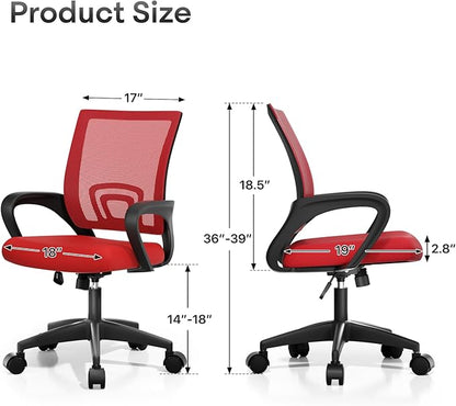 Athena Collection Office Chair - 330Lbs, 2 Packs Breathable Mesh Desk Chair Thickness Cushion with Lumbar Support & Armrest, Rolling Swivel Adjustable Tilt Lock for Home Office/Gaming, Bedroom Study