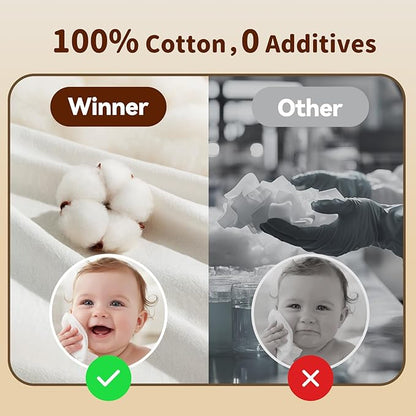 Winner 100% Cotton Dry Wipes, USDA Certified Baby Wipes, Soft & Gentle, Hypoallergenic & Unscented for Baby Sensitive Skin, Use Wet/Dry for Diaper Changes, Meals & Cleanup, Pack of 1, 100 pcs