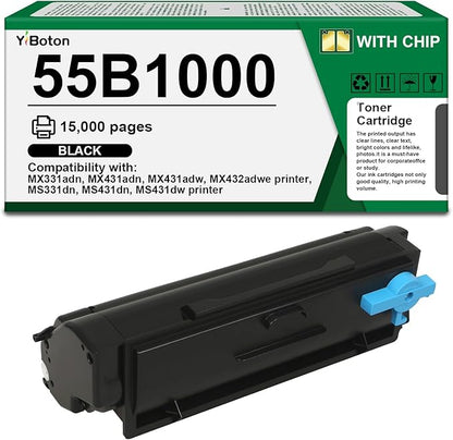 High Yield 55B1000 Black Toner Cartridge Compatible with Lexmark 55B1000 55B1H00 Toner Cartridge for MS331dn MS431dn MS431dw MX331adn MX431adn MX431adw MX432adwe Laser Printer(3,000 Pages)