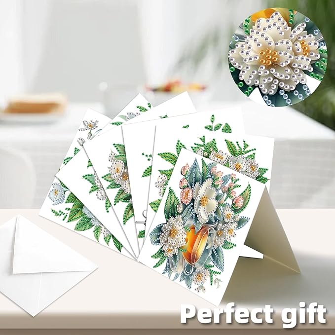 jinglinhh 12pcs Diamond Art Painting Flower Drink Greeting Cards with Envelopes, DIY Card Making Kits for Adults, Diamond Art Postcards Christmas Cards Craft Gifts
