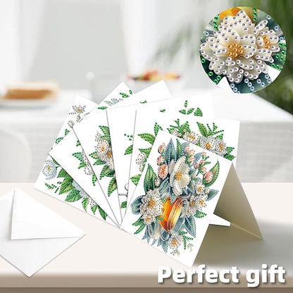 jinglinhh 12pcs Diamond Art Painting Flower Drink Greeting Cards with Envelopes, DIY Card Making Kits for Adults, Diamond Art Postcards Christmas Cards Craft Gifts