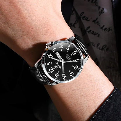 Watches for Men Leather Large Arabic Numerals Mens Watches Waterproof Band with Date Quartz Men's Wrist Watch