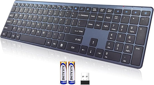 Wireless Keyboard-2.4G Ultra Slim Quiet Full Size USB PC Computer Keyboard,19 Multimedia Keys,Number Pad,Plug&Play,Lag-Free Ergo,Long Battery life for Desktop,Laptop,Smart TV,MAC,Windows,QWERTY