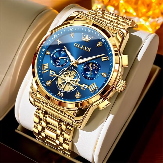 OLEVS Men Silver Watches,Men's Stainless Steel Chronograph Watch,Man Analog Quartz Big Face Male Watches Luxury Waterproof Roman Numeral Dress Diamond Relojes para Hombre