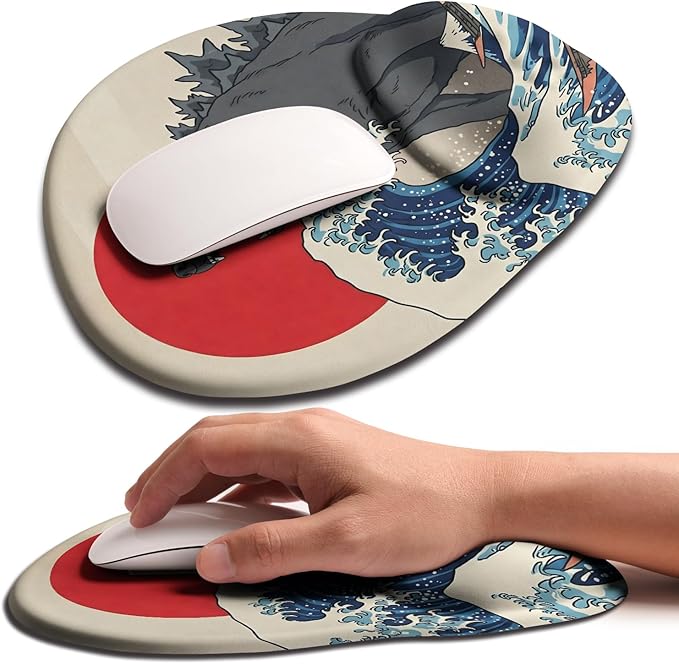 Palm-Rest and Wrist-Hugging Mouse Pad Wrist Rest, Ergonomic Wrist Support with Curve Fitting Cushioned Memory Foam for Carpal Tunnel Pain Relief, 9.9 x 8.3 Inch, Dog Sila