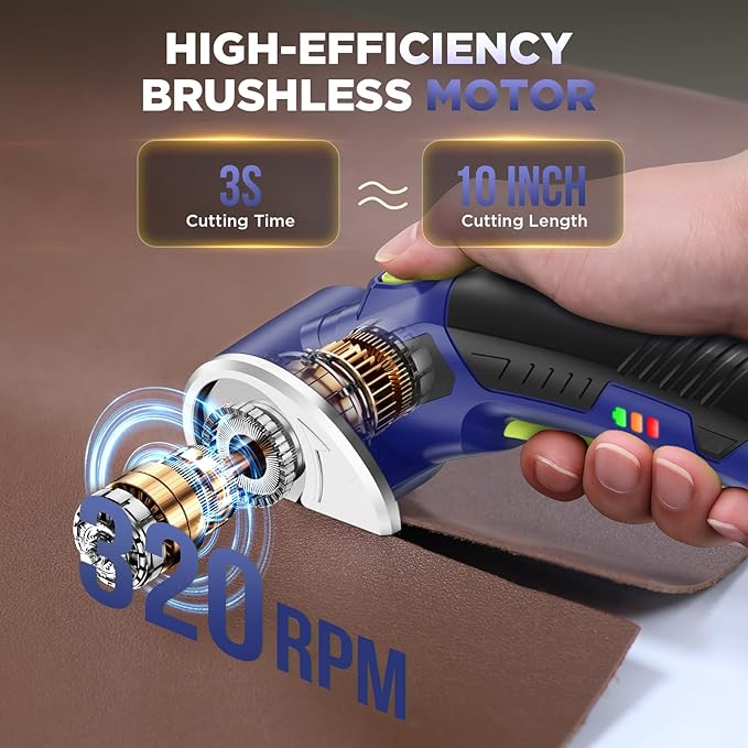 Cordless Electric Scissors: 4V Rechargeable Rotary Cardboard Cutter, 3000mAh Battery, with LED Light, 2 Blades, Box Cutter for Fabric Carpet Carton Plastic Leather Cloth (Blue)