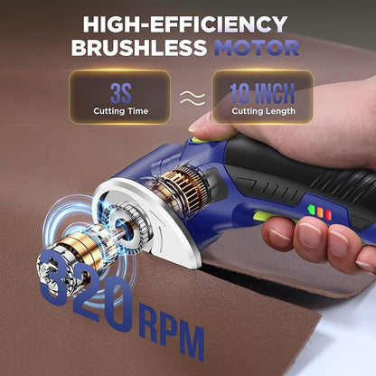 Cordless Electric Scissors: 4V Rechargeable Rotary Cardboard Cutter, 3000mAh Battery, with LED Light, 2 Blades, Box Cutter for Fabric Carpet Carton Plastic Leather Cloth (Blue)