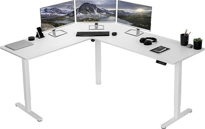 VIVO Electric Corner 75 x 63 inch L-Shaped Standing Desk, Memory Height Adjustment, White Top White Frame, DESK-E3CTW-75