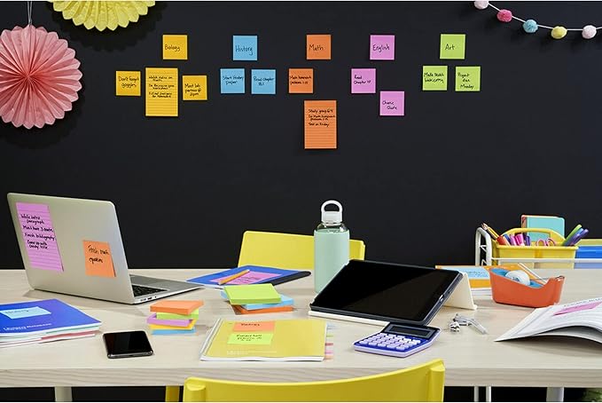 Post-it Super Sticky Notes, 8 Sticky Note Pads, 6 x 4 in., School Supplies, Office Products, Sticky Notes for Vertical Surfaces, Monitors, Walls and Windows, Energy Boost Collection