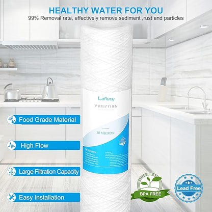 30 Micron 10" x 2.5" String Wound Sediment Water Filter Cartridge,5 Pack,Whole House Sediment Filtration, Universal Replacement for Most 10 inch RO Unit