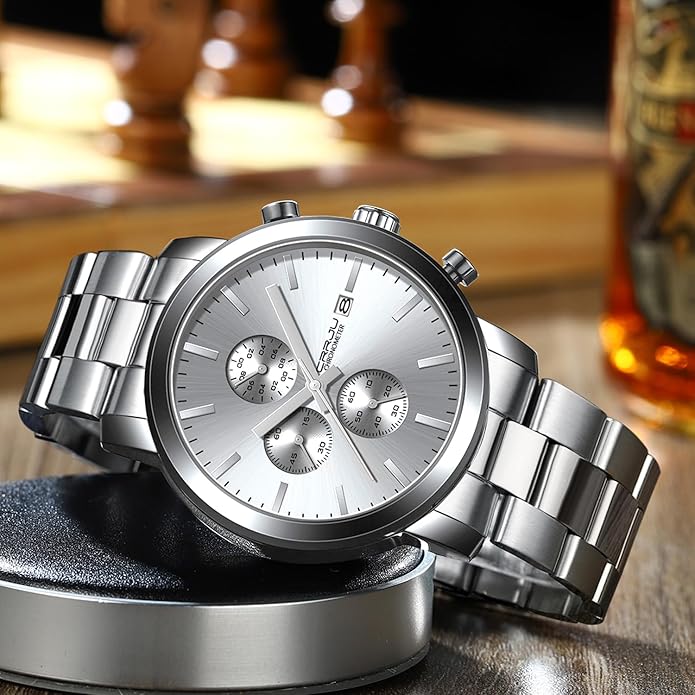CRRJU Mens Stylish Casual Quartz Watches for Men Luxury Waterproof Calendar Chronograph Japan Movement Wristwatches