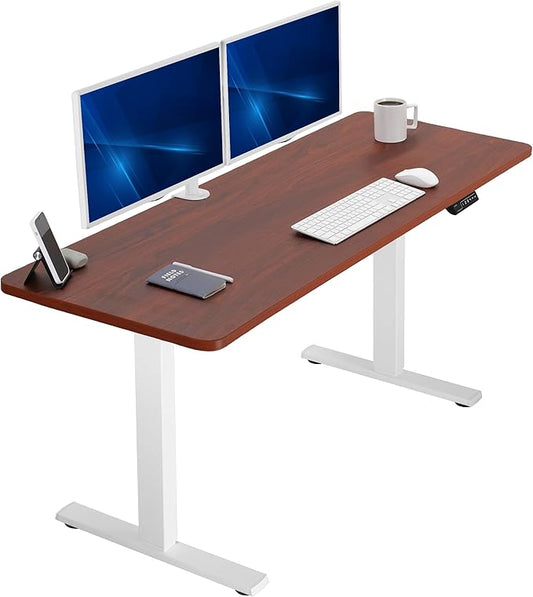 VIVO Electric 60 x 24 in Standing Desk, Memory Height Adjustment, 1B Series, One-Piece Dark Walnut Top, White Frame, DESK-KIT-1W6D