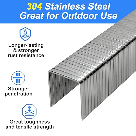 20 Gauge 304 Stainless Steel T/50 Staples - 3/8" Crown Upholstery Staples, 1/4"~9/16" Leg Length, 1008 Counts, Compatible with Staple Gun & T-50 Stapler (1/2"-1008 pcs)