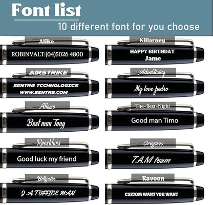 Ancolo Personalized Ballpoint Pens - Executive Writing Pen with 10 Black Ink Refill Engraved with Your Message Name on the Pens Gift Set for Man/Women/Writers/Collection/Journalist