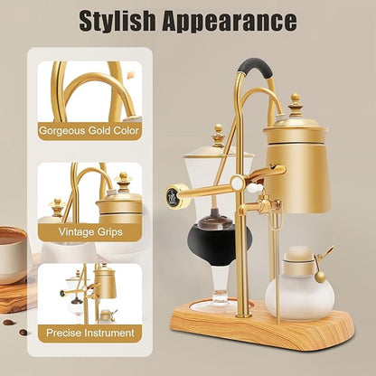 Balance Syphon Coffee Maker, 400ml Siphon Brewer, Elegant Retro Coffee Pot, Retro-Style Vacuum Coffee Brewing, Vintage Coffee Maker, Classic Gold