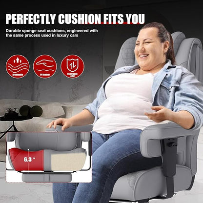 600LBS Big and Tall Office Chair, Oversized Leather Executive Chair with Foot Rest, Wide Ergonomic High-Back Reclining Computer Desk Chair for Heavy People with Lumbar Support and Rolling Wheels