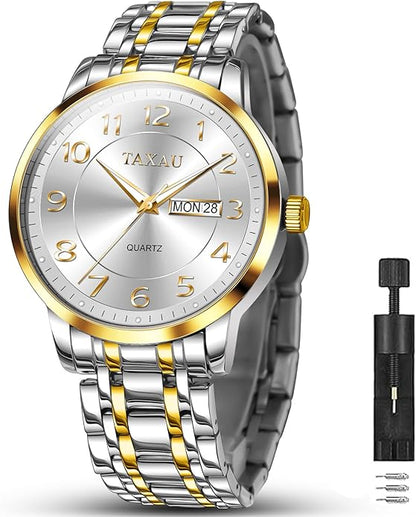 Mens Silver Watch Luxury Minimalist Dress Watch Classic Waterproof Watches for Men Analog Quartz Stainless Steel Men's Wrist Watches with Date Luminous Relojes para Hombres