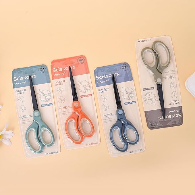 Pastel Non-Stick Scissors - All Purpose Stainless Steel Craft Shears With Soft Grip, Blunt Tip for Fabric, Kids, Office, Home, School - Left & Right Handed (1 Pack, Green)