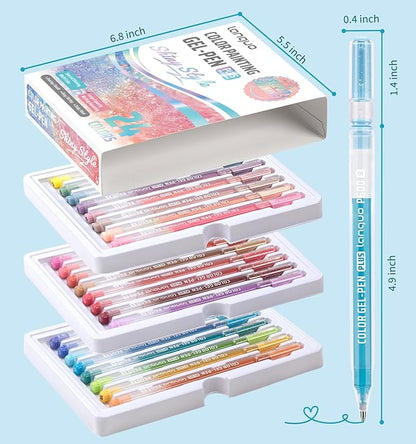 Glitter Gel Pens, 24 Pack Colored Pens for Black Paper & White Paper, 1.0mm Point Pens, Large Capacity Ink Pens for Coloring, Writing, Drawing, Journaling, Note Taking, School, Office, Home