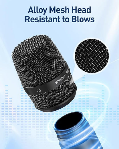 Wireless Microphone, UHF Metal Rechargeable Wireless Microphone, Rechargeable Receiver, 1/4 "Output with 1/8" Output, Suitable for Karaoke Singing, Speeches, Churches,Meetings, Weddings, 240 Ft.