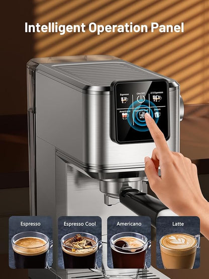 20Bar Espresso Machine with Rapid Cold Brew, Hot & Iced Coffee Makers, Stainless Steel Espresso Maker with Milk Frother Steam Wand, Touch Screen with Water Tank for Latte, Cappuccino, Gift