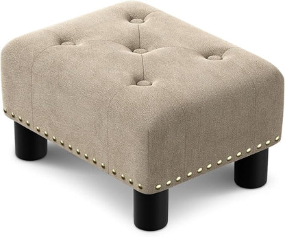 Athena Collection Small Ottoman Foot Rest with Legs, Linen Fabric Ottoman Foot Stool with Soft Padded seat, Square Footstool FootRest for Living Room, Bedroom, Office, Beige
