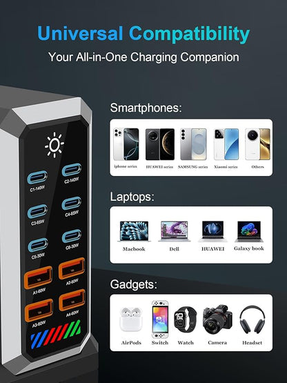 Multi-Port USB Charging Station GaN: Type-C Fast Charger PD3.1 140W for Multiple Devices