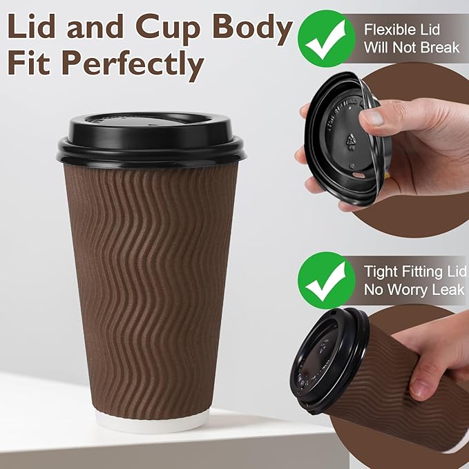 16 oz Coffee Cups with Lids 500 Pack, Disposable Coffee Cups with Lids, Insulated To Go Paper Coffee Cup for Hot Drinks