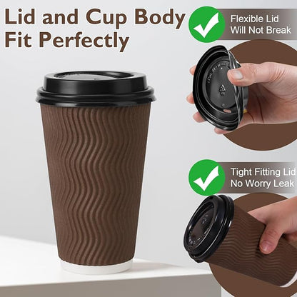 16 oz Coffee Cups with Lids 500 Pack, Disposable Coffee Cups with Lids, Insulated To Go Paper Coffee Cup for Hot Drinks