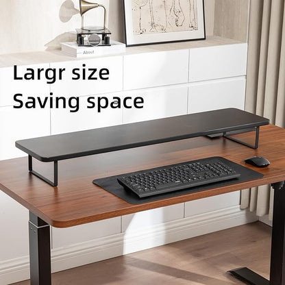 Dual Monitor Stand Riser,41.3'' Solid Bamboo&Steel Computer Monitor Riser, large monitor stand Suitable for 2 Monitors, Tvs, and Printers- (Black)