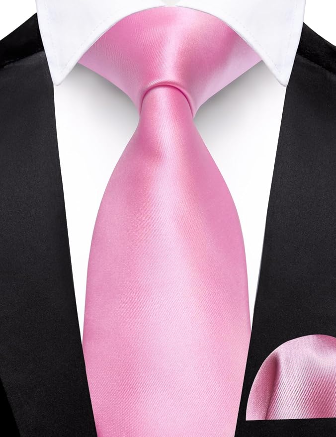 Barry.Wang Tie Sets for Men Silk Solid Necktie Stain Ties Handkerchief Pocket Square Cufflinks Wedding Business Dyed
