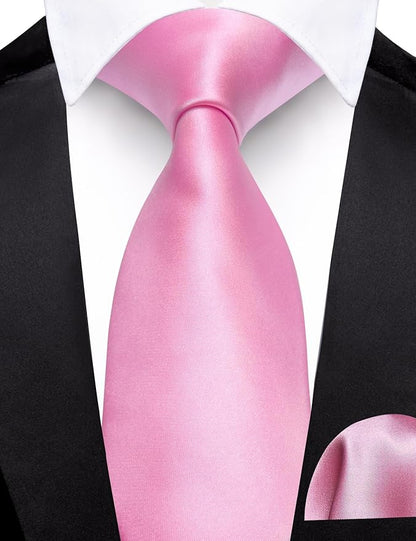 Barry.Wang Tie Sets for Men Silk Solid Necktie Stain Ties Handkerchief Pocket Square Cufflinks Wedding Business Dyed
