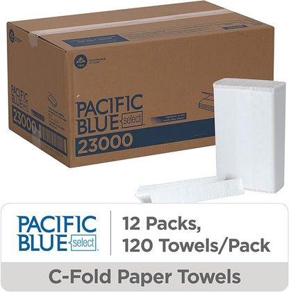 Pacific Blue Select Premium 2-Ply C-Fold Paper Towels by GP PRO (Georgia-Pacific) , White, 23000, 120 Towels Per Pack, 12 Packs Per Case