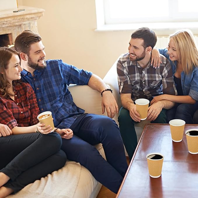 Ginkgo 150 Pack Hot Paper Cups 12 oz Insulated Disposable Corrugated Coffee Cups Ripple Wall Beverage Cups