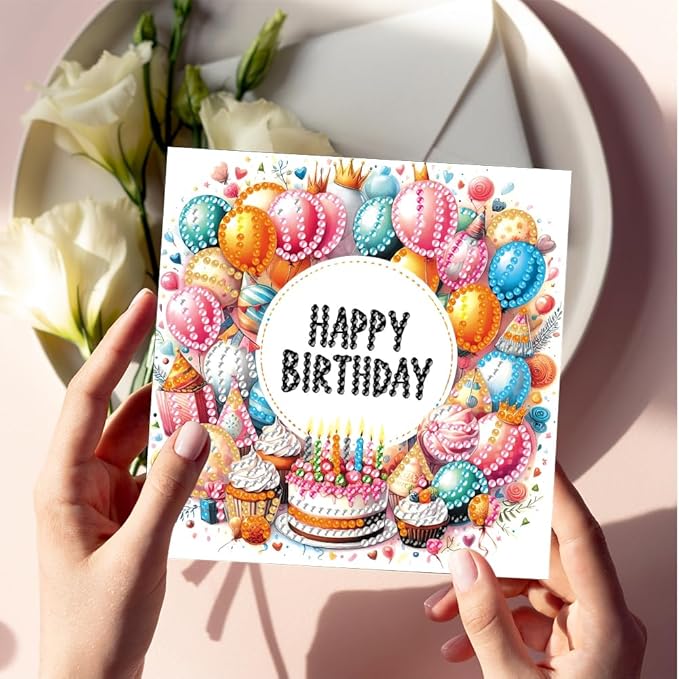 6PCS Diamond Art Painting Greeting Cards,Happy Birthday Cards with Envelopes,DIY Card Making Kits Thank You Card Arts Crafts for Birthday