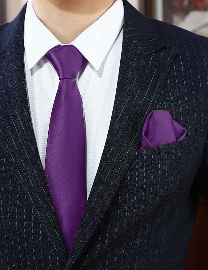 PenSee Men's Tie Set Solid Pure Color 3.15" (8CM) Classic Formal Plain Necktie and Pocket Square Set For Men