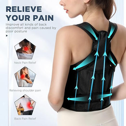 KKM Back Brace Posture Corrector for Women and Men, Scoliosis and Hunchback Correction, Adjustable Back Straightener Provides Shape For Neck Shoulders Back Waistline 31-38 Inch, Medium