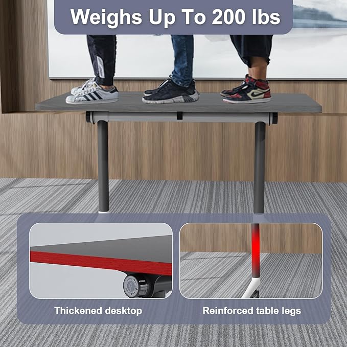 Folding Conference Table,Conference Table with Wheels,Large Flip-Top Training Table,Freely Combinations,Easy to Move for Offices, Schools,Training Rooms（4,Gray,55in