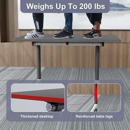 Folding Conference Table,Conference Table with Wheels,Large Flip-Top Training Table,Freely Combinations,Easy to Move for Offices, Schools,Training Rooms（4,Gray,55in