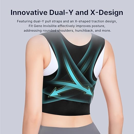 Fit Geno Posture Corrector for Women Invisilite: Invisible Lightweight Back Brace for Neck Shoulder & Upper Back Pain Relief - Improve Posture Correct Hunchback Slouching Under Clothes Small/Medium