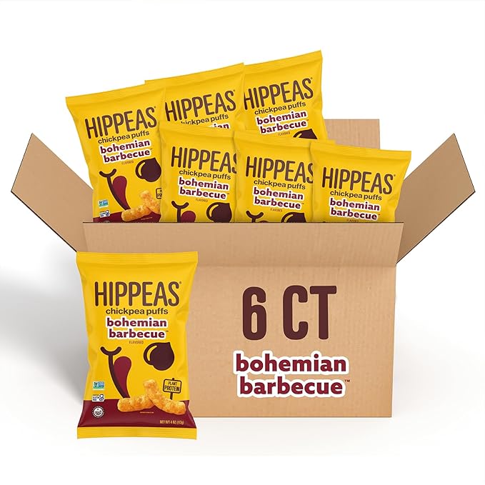 Hippeas Chickpea Puffs, Bohemian BBQ, 4 Ounce (Pack of 6), 4g Protein, 3g Fiber, Vegan, Gluten-Free, Crunchy, Plant Protein Snacks
