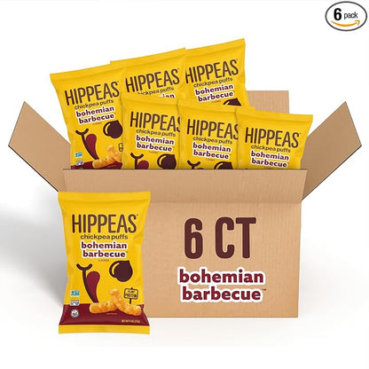 Hippeas Chickpea Puffs, Bohemian BBQ, 4 Ounce (Pack of 6), 4g Protein, 3g Fiber, Vegan, Gluten-Free, Crunchy, Plant Protein Snacks