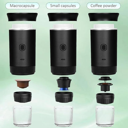 3-in-1 Portable Coffee Maker, Self-Heating Espresso Machine, USB Rechargeable Travel Coffee Maker, Compact for Office, Travel, Camping - Black