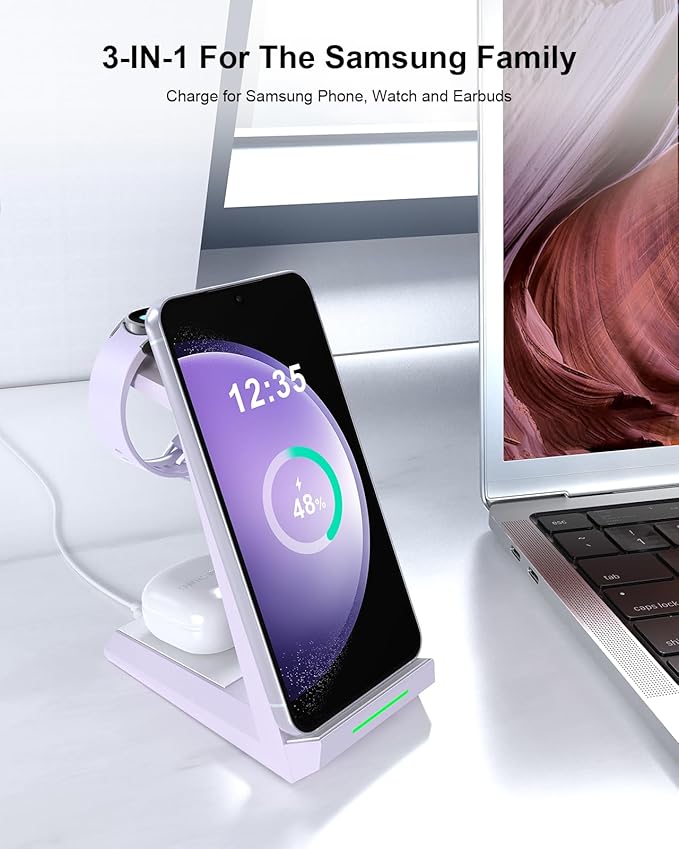 Wireless Charger for Samsung - NANAMI 3 in 1 Charging Station for Multiple Devices,Fast Charger Stand Dock for Galaxy S26 S25 S24 S23 Ultra S22 S21 Z Flip Fold,Galaxy Watch 5/5 Pro/4/3,Galaxy Buds Pro