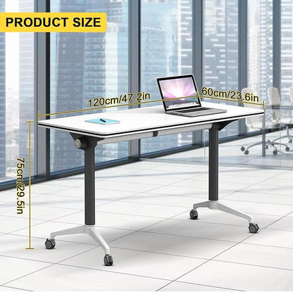 Conference Room Table with Flip-Top Design for Dynamic Meetings, Business Table Computer Desk with Heavy-Duty Frame,Foldable Seminar Meeting Tables for Home Office (2, E, 47.2IN)