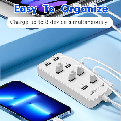 USB 8 Port Desktop Portable Charging Station, Suitable for Charging Multiple Devices simultaneously, Super Compatible with Mobile Phones, Tablets, Bluetooth Earphones, and Other USB Charging Devices