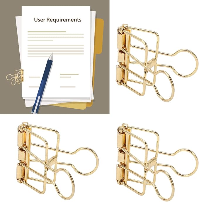 Clips 32mm Metal, 50 Pieces Strong Clamping Force, Hollow Design, Bronze - Assorted Sizes, Medium Shaped Paper Clips, Cute Office and School Supplies (Gold)